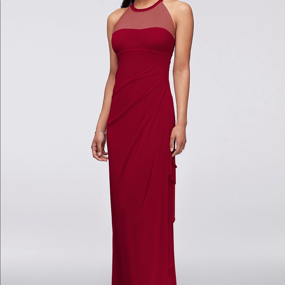 Full Length Mesh Dress with Illusion Neckline